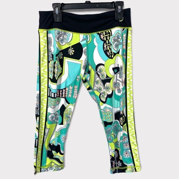 Trina Turk Modern Garden Capri Green Blue Leggings - Picture 2 of 6